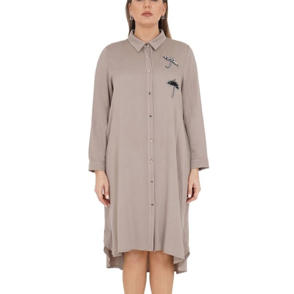 Designer Beige Dress Women Applique L XL Front Buttons MAYA LONGA